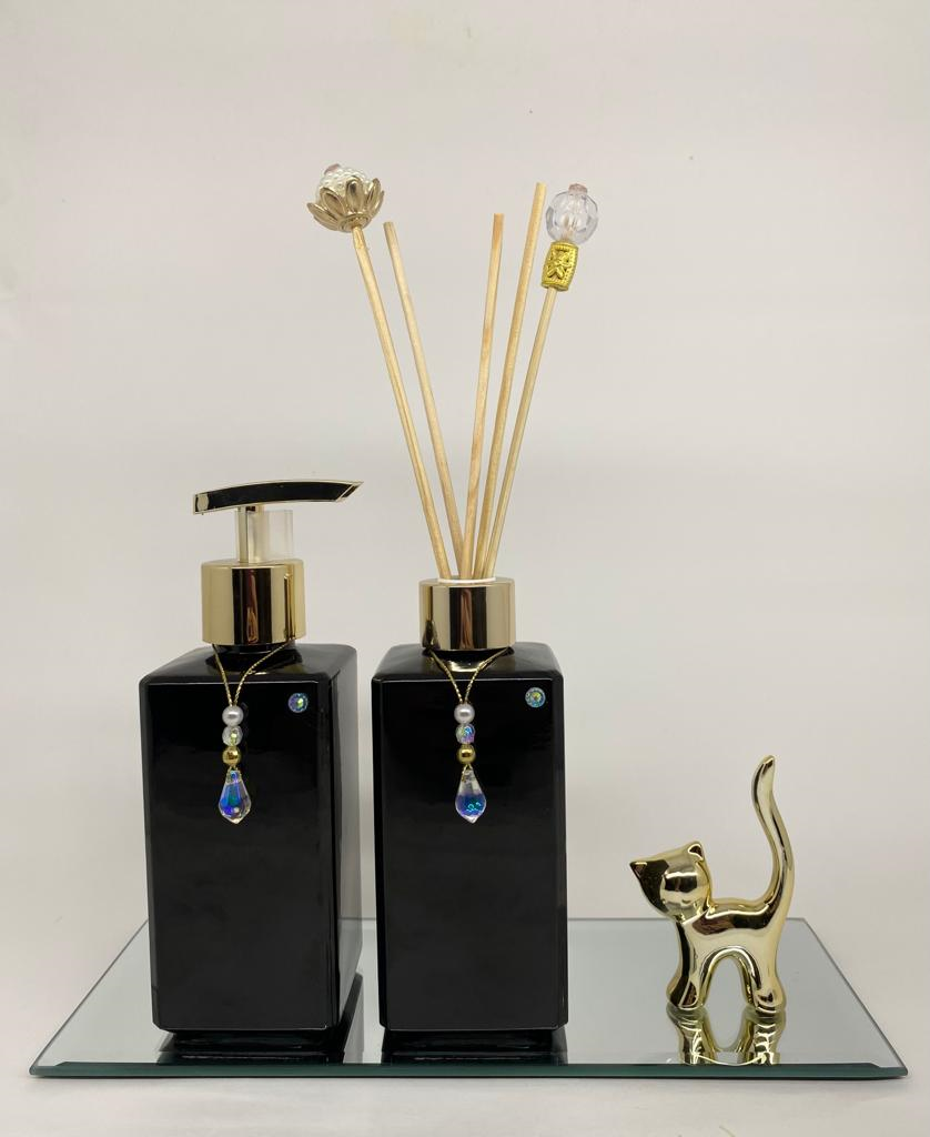 Kit Difusor + Sabonete Square 250ml Preto Brilhante