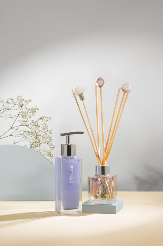 Kit Difusor Cubo 100ml + Sabonete Square 150ml ( Ramos Roxo )